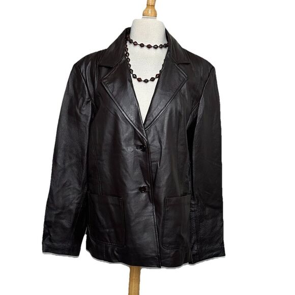 TOWER HILL COLLECTION Genuine Leather‎ Brown Blazer Jacket Lined Women's size 16 - Picture 3 of 8